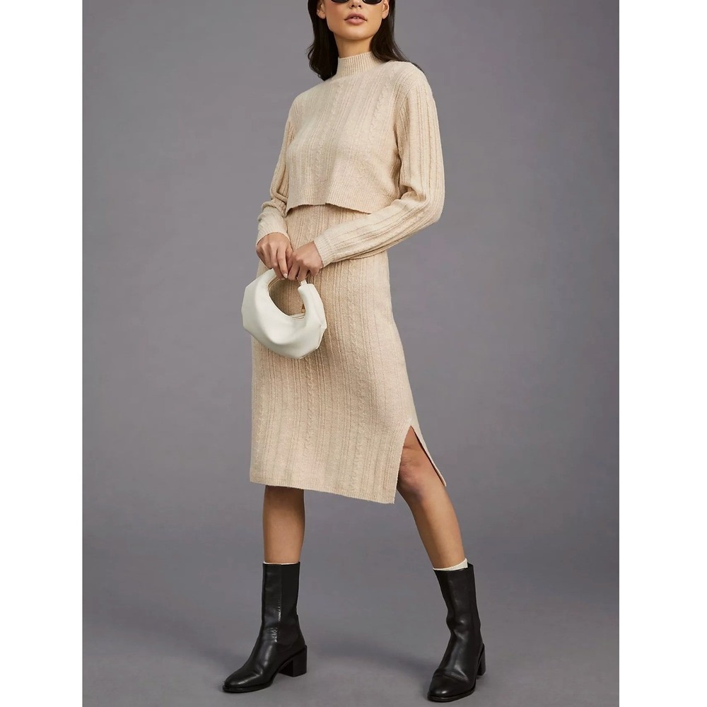 CURRENT AIR x ANTHROPOLOGIE Layered Sweater Knit Midi Dress